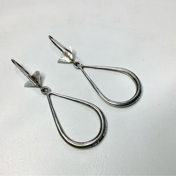 Vintage Sterling Silver Jet Inlay Long Dangle Earrings - Picture 4 of 5